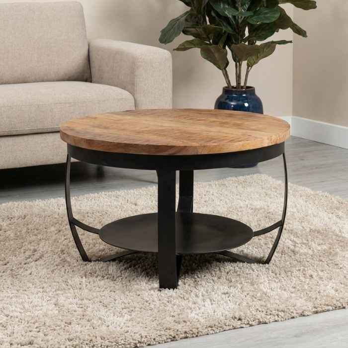 Mangohouten salontafel rond 70 cm.