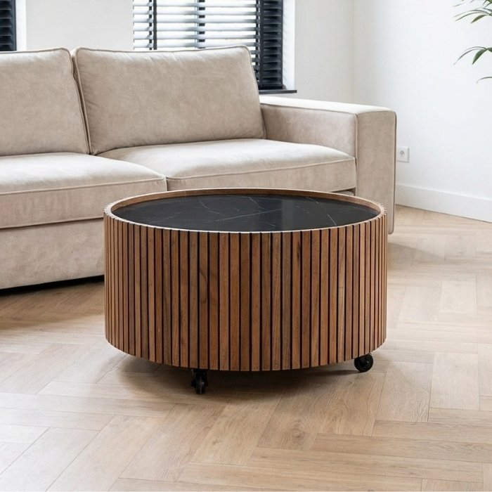 Ronde salontafel hout en marmerlook