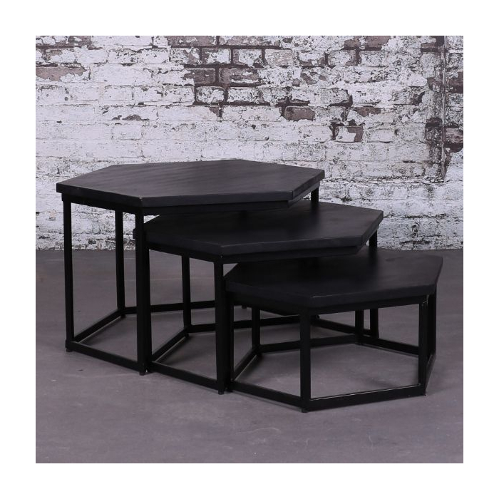 Salontafel set mangohout zwart.