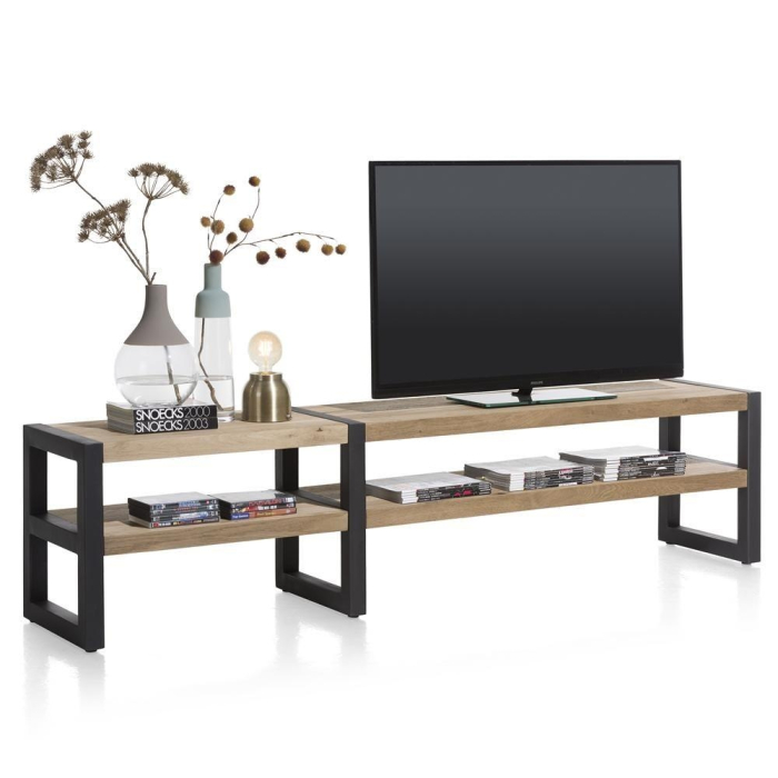tv rek van eikenhout met zwart metaal 210cm lang