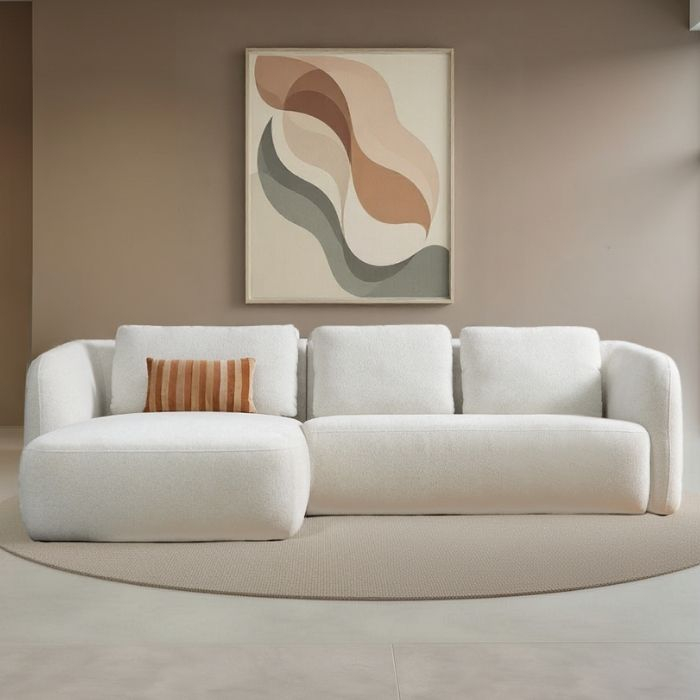 Organische bank Cloud in witte stof - chaise longue links