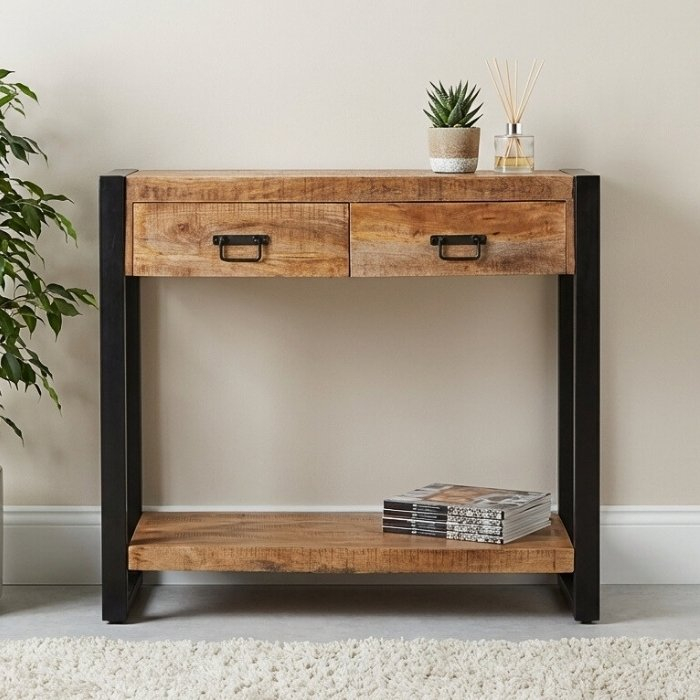 Sidetable mangohout industrieel met metalen frame