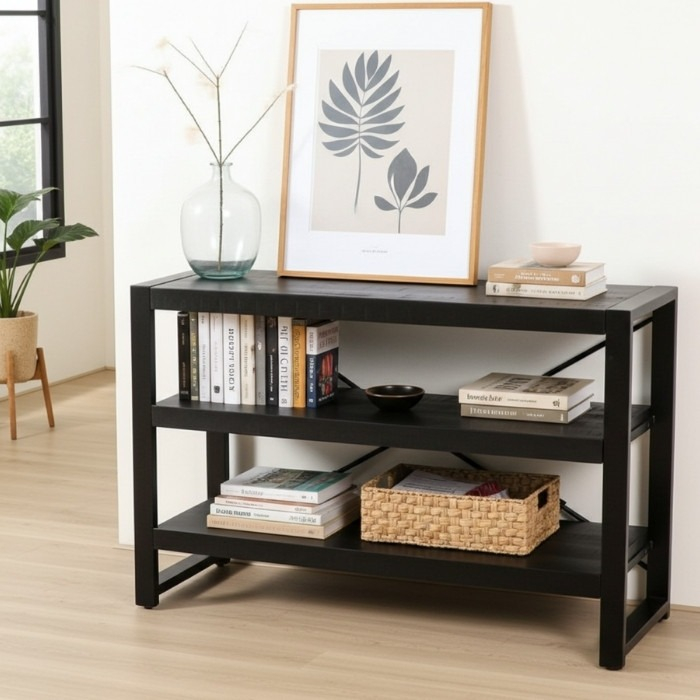 Sidetable mangohout zwart 120 cm breed.