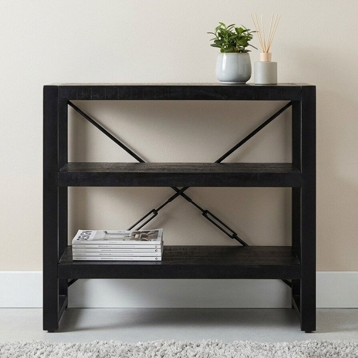 Sidetable zwart hout en metaal