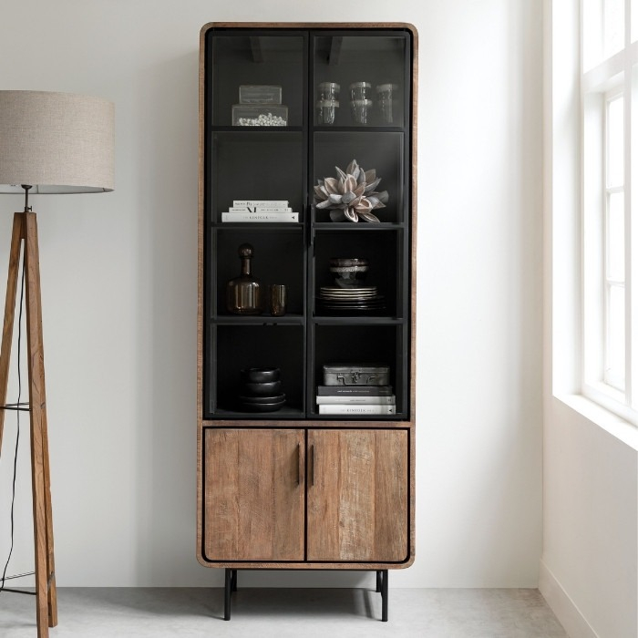 Vitrinekast teakhout 80 cm breed.