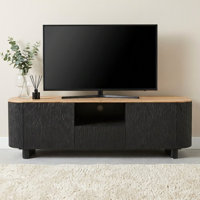 Tv kast met eiken blad en zwarte kast 180 cm