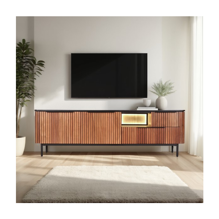 Tv kast acaciahout met ronde hoeken 180 cm breed.