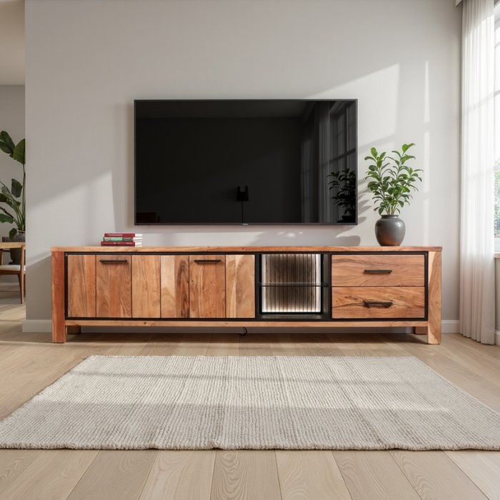 Tv meubel acaciahout 220 cm.