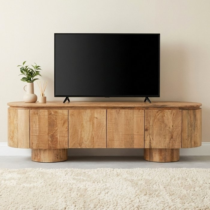 TV meubel van mangohout 180 cm met ronde hoeken