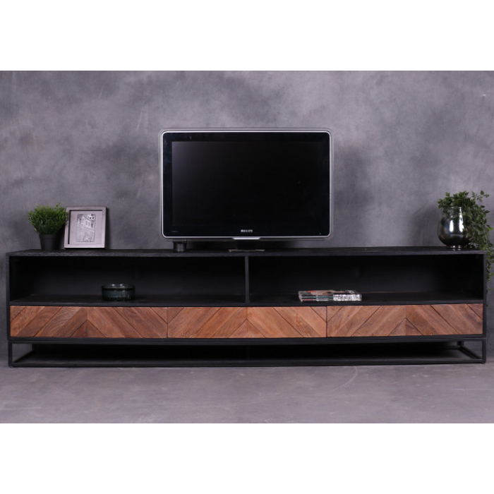 Tv meubel mangohout met visgraat motief.