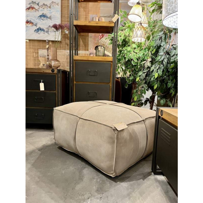 Lederen poef vierkant groot taupe