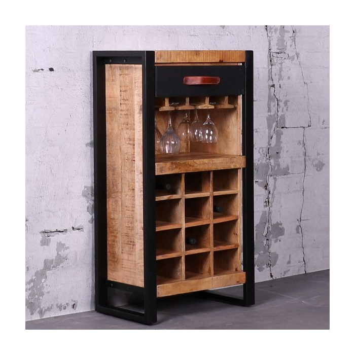 Mangohouten wijnkastje met plek voor 12 flessen.