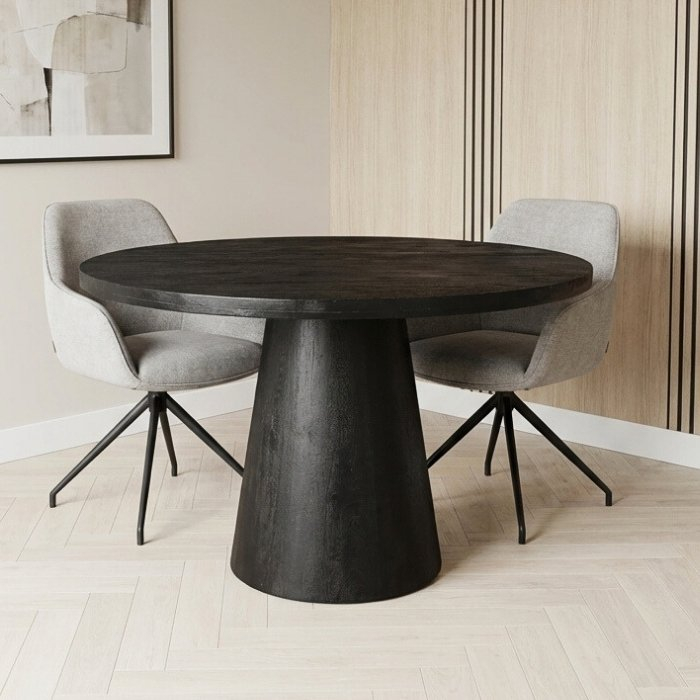 Zwarte eettafel rond volledig van hout 120 cm