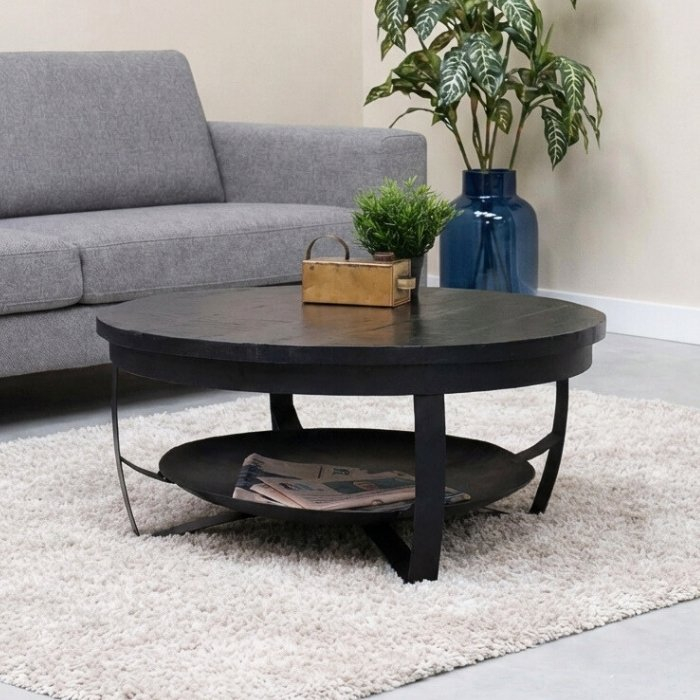 Ronde salontafel industrieel mangohout 90 cm.