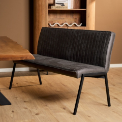 Eetkamerbank Tivoli antraciet kunstleer 155 cm aan eettafel in sfeervolle eetkamer