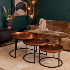 Salontafel Clive set van 3 rond aluminium koper vooraanzicht