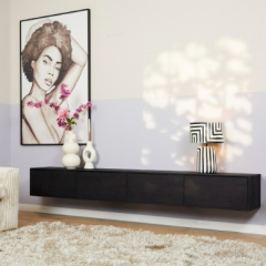 Zwevend tv meubel Vision Zwart mangohout 240 cm in vooraanzicht