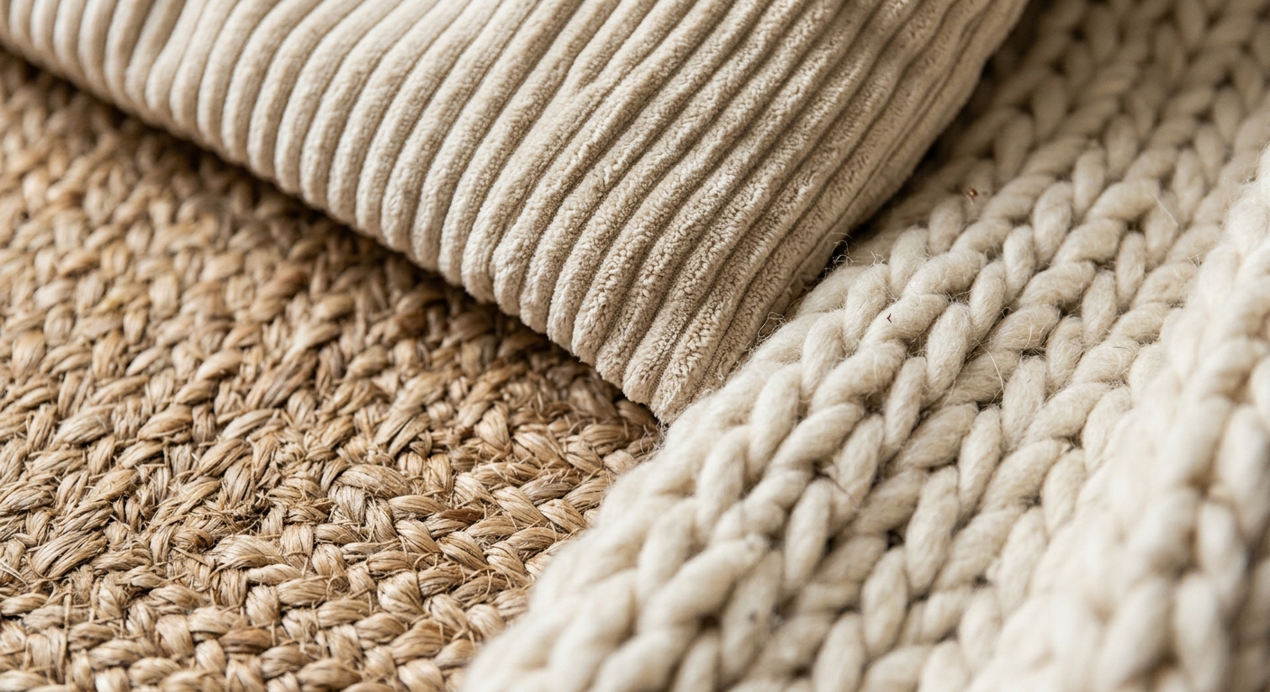 Interieur met meubels en stoffen met verschillende texturen